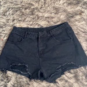 Black distressed jean shorts